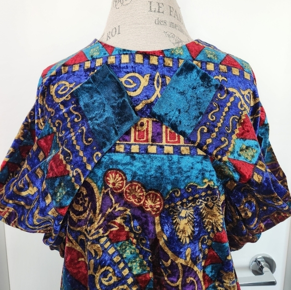 80s velour pattern dress - Picture 5 of 7